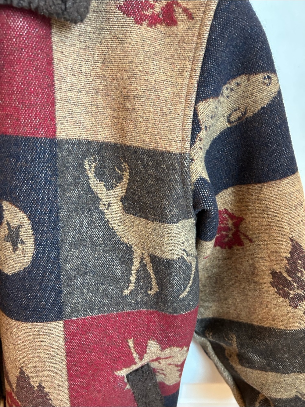 Vintage Pendleton Originals Wool Blanket Coat Fleece Trim Cabin Core Patchwork - Picture 3 of 7